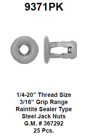 Steel jack nut sealed 1/4-20. 3/16 grip range - 9371PK