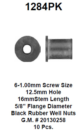 Black rubber well nut m6-1.0   # - 1284PK