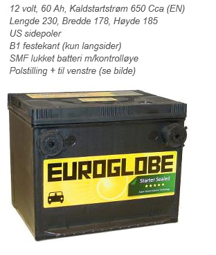 Battery Corvette +div. ink.bly/miljø avgift# - 56080