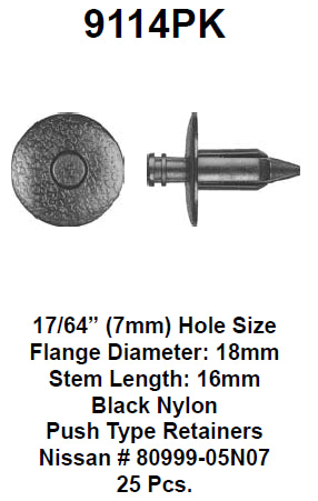 Push type retainer - 9114PK