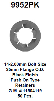 Push on retainer metric box:8195 - 9952PK