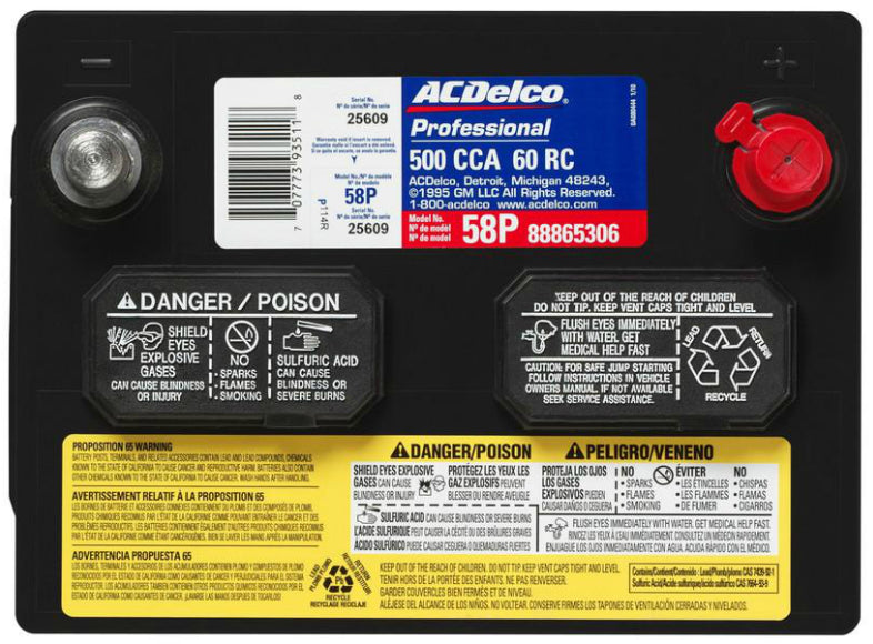 Battery AC Delco top post 500cca Jeep 84-97  - AC58P