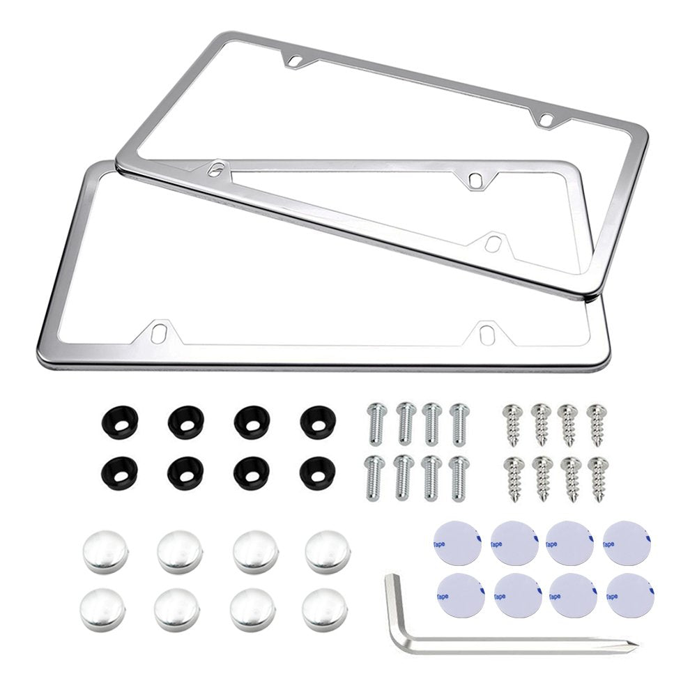 License Plate Frames, 2 pcs 4 holes SS w/hardware - AIN-0108