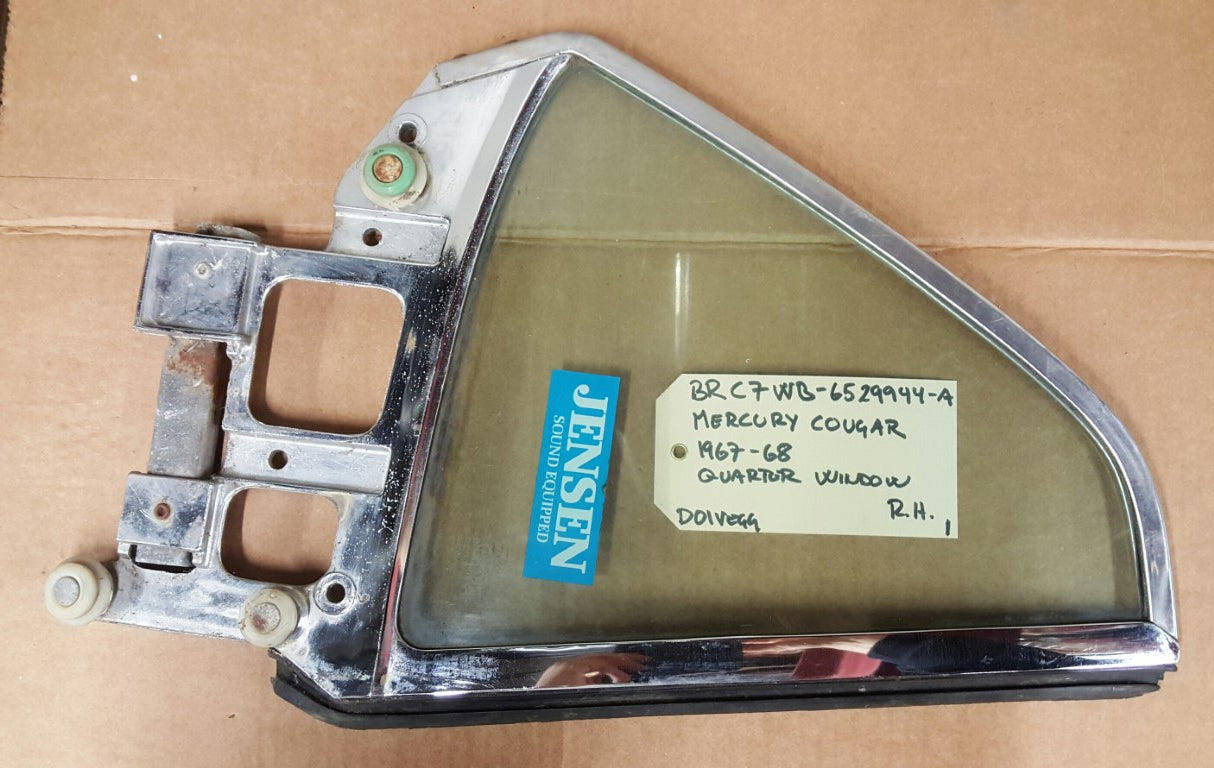 1967-68 Mercury Cougar Quarter Window RH - BRC7WB-6529944-A