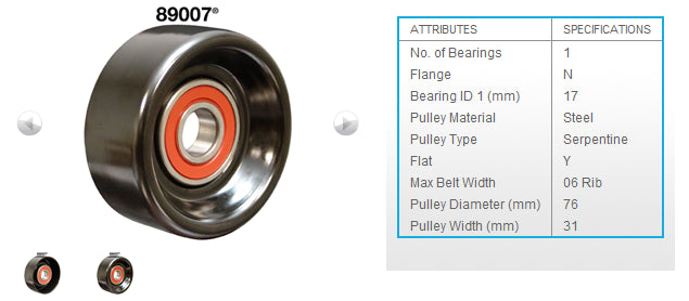 Idler pulley  ford 7,3d+div.ford/gm 76X31 steel - DAY89007