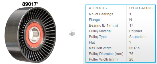 Idler pulley 76X26mm plastic smooth - DY89017