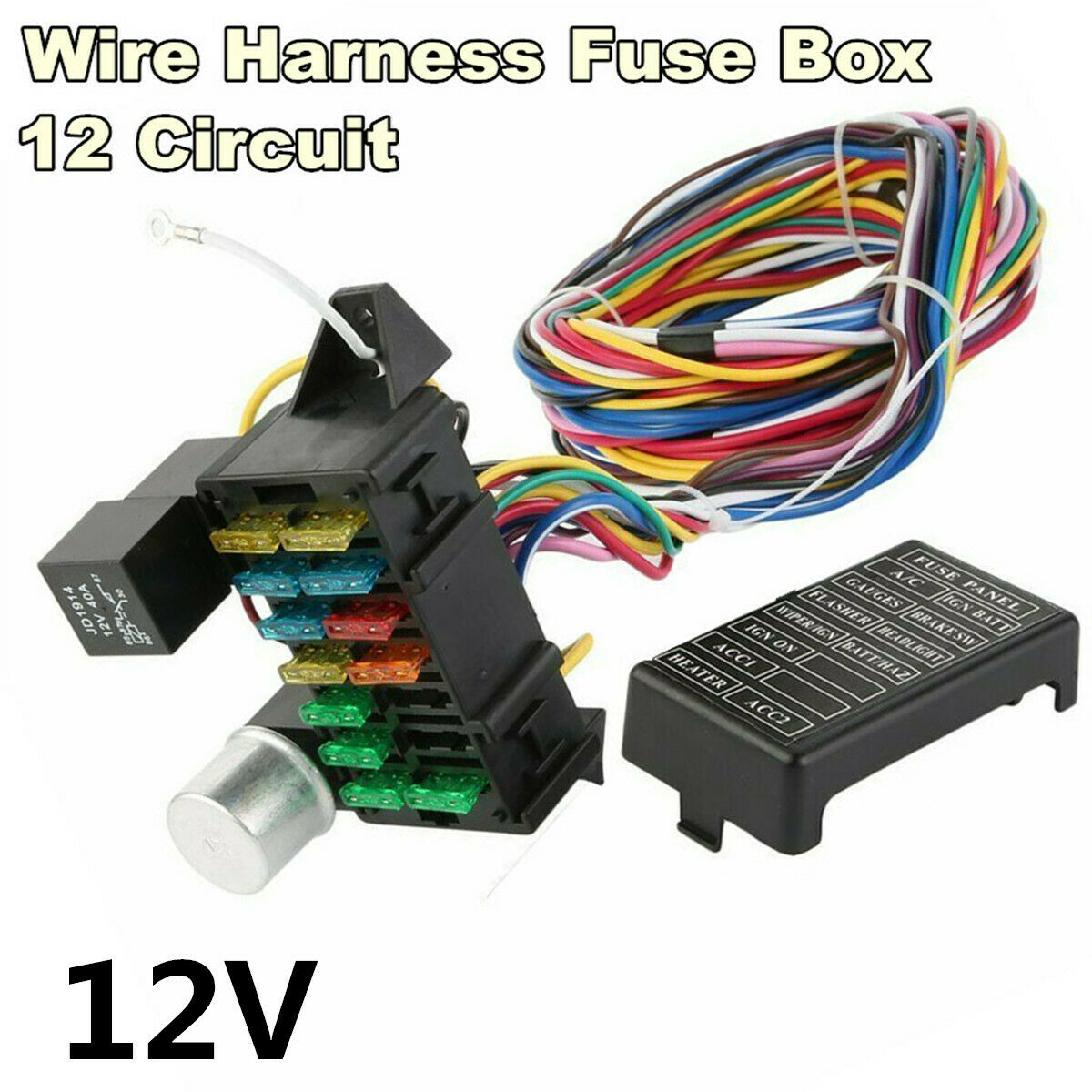 Fuse Box 12 Circuit Basic v/Wire Harness 12V - FB1212
