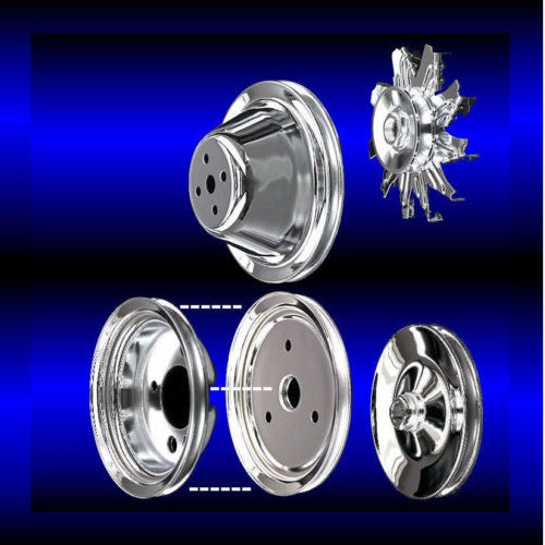 Pulley set Chrome Chevy short W.pump 5pc - MCCHEVSHORTCHROME
